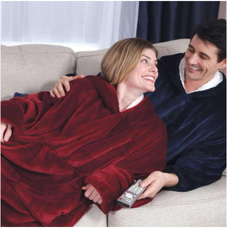 Hooded Fleece Warm Pajamas Outdoor Cold-proof Warm Nightgown Lazy Pullover TV Blanket Couple Pajamas Wholesale