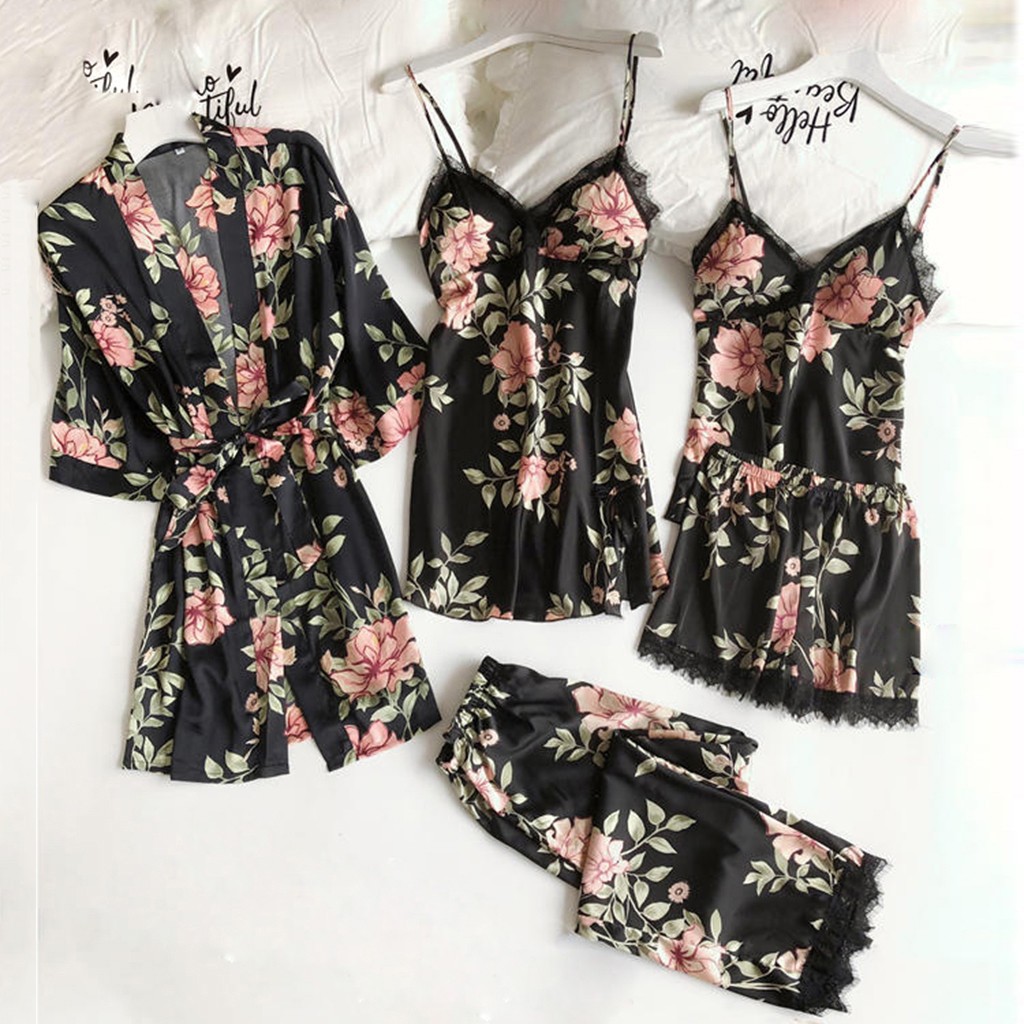 European and American foreign trade manufacturers wholesale new sexy pajamas long sexy nightgown home clothes can be worn five-piece set