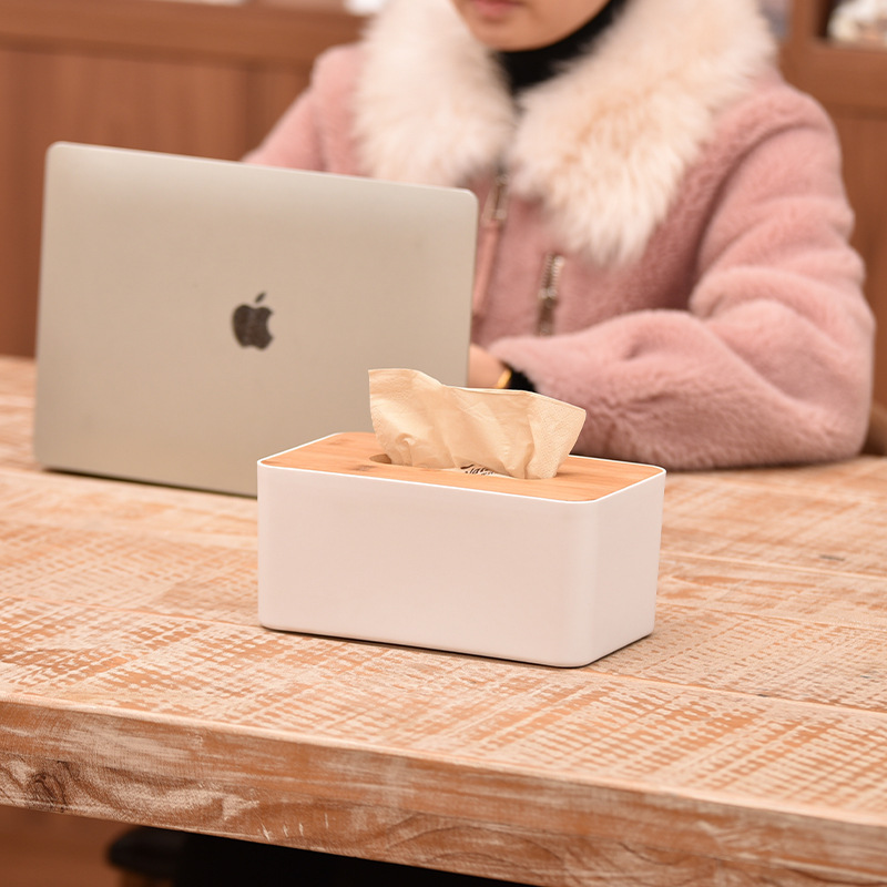 Creative Desktop Tissue Box Nordic Bamboo Cover Paper Box Bedroom Living Room Hotel Napkin Storage Box LOGO
