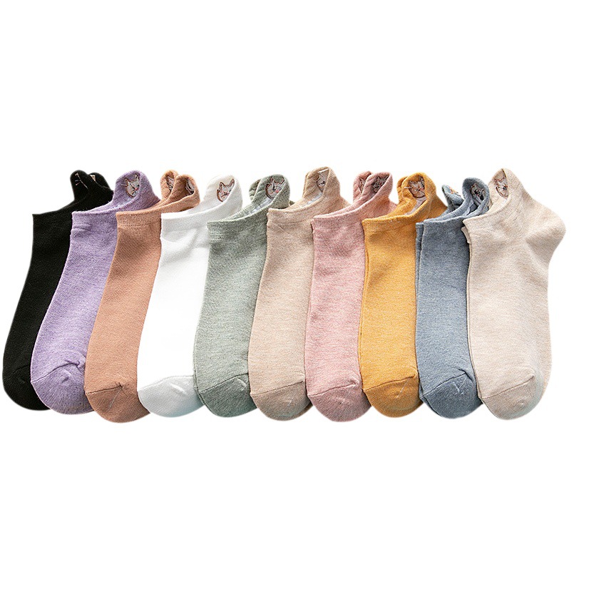 Spring and summer new short socks women's heel small ears three-dimensional boat socks embroidered cartoon cat cotton socks low shallow mouth women's socks