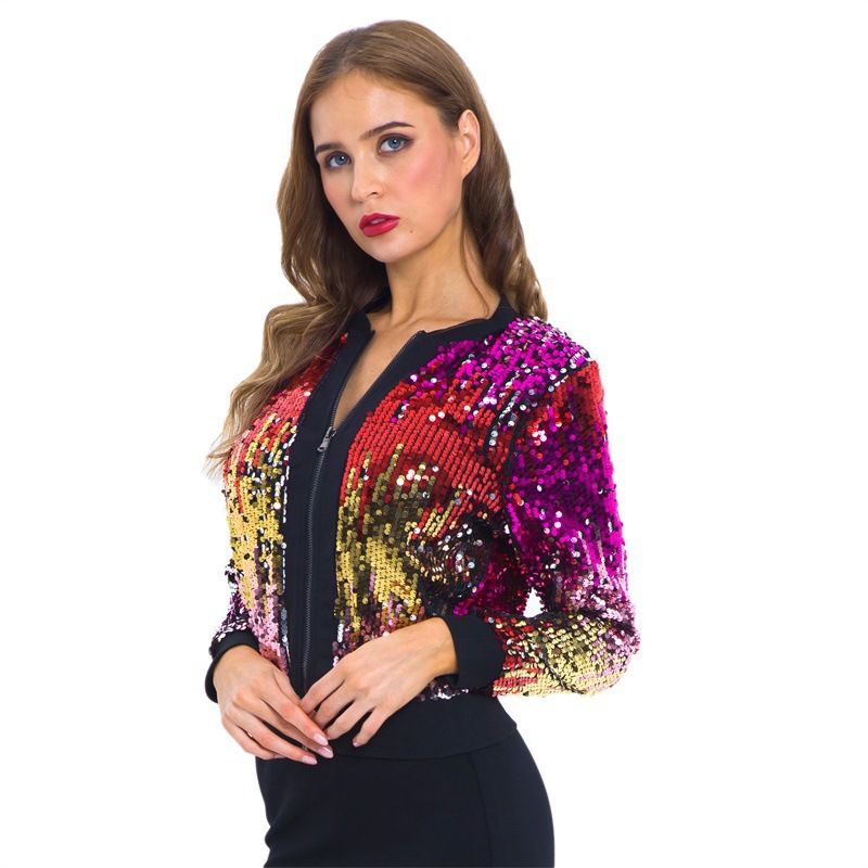 Picture of 9272 cross-border Europe and the United States Amazon wish autumn and winter sequins gradient color women's sweater jacket coat
