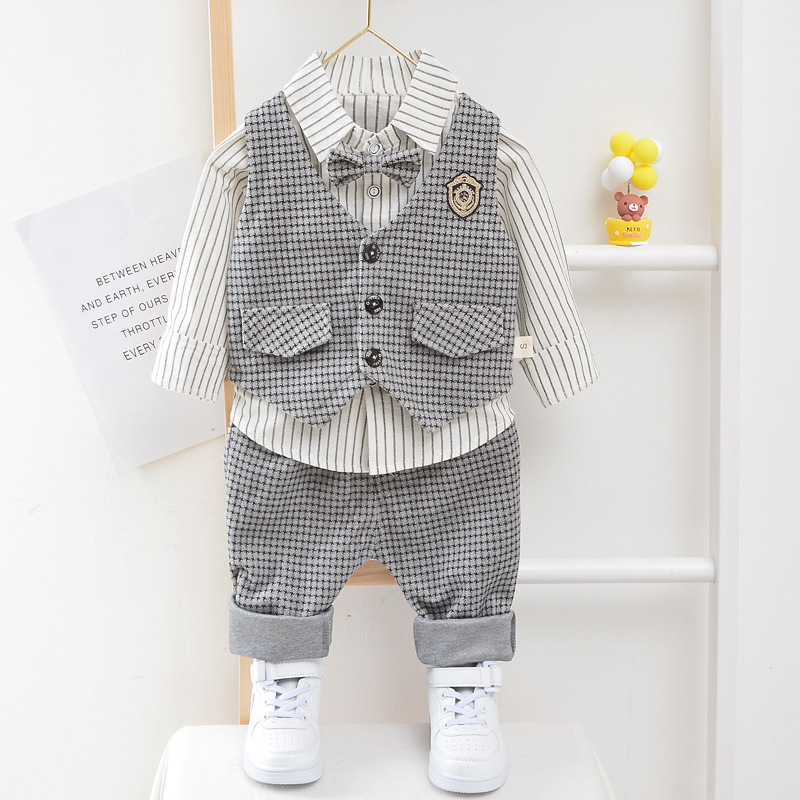 Export Boys' Formal Three-Piece Suit Children's Vest Set Little Boy Spring and Autumn Formal Suit Set