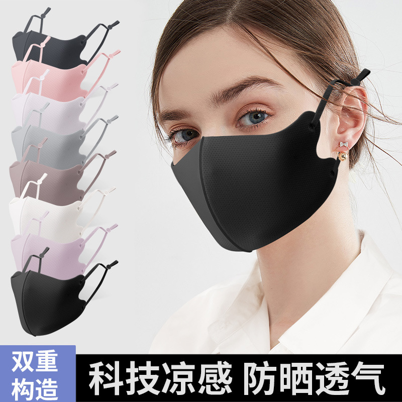 Mesh Breathable Sunscreen Fabric Mask for Men and Women, Washable Dustproof Mask with 3D Air Layer, Cross-Border Wholesale Protective Ice Silk