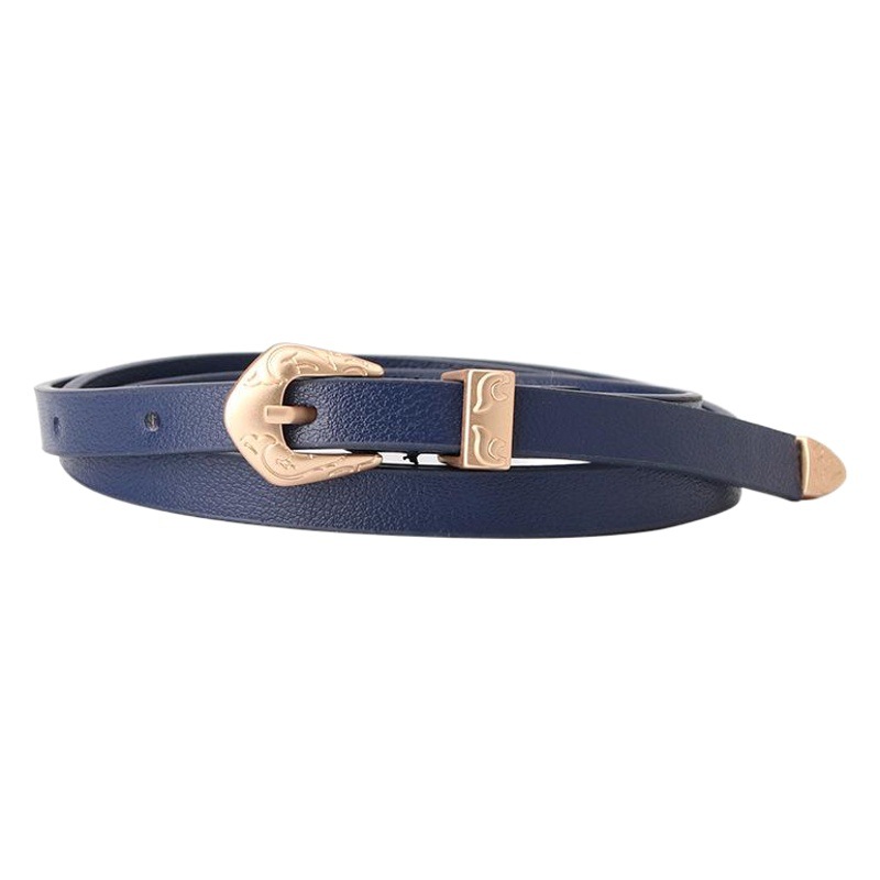 New Women's Matte Multi-color PU Thin Belt Alloy Carved Three-piece Simple All-match Dress Decorative Belt Factory