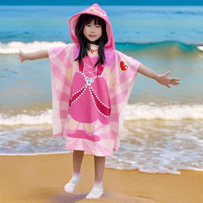 Picture of Children's Bath Towel Hooded Poncho Bathrobe Super Soft Wearable Baby Absorbent Towel for Boys and Girls Swimming