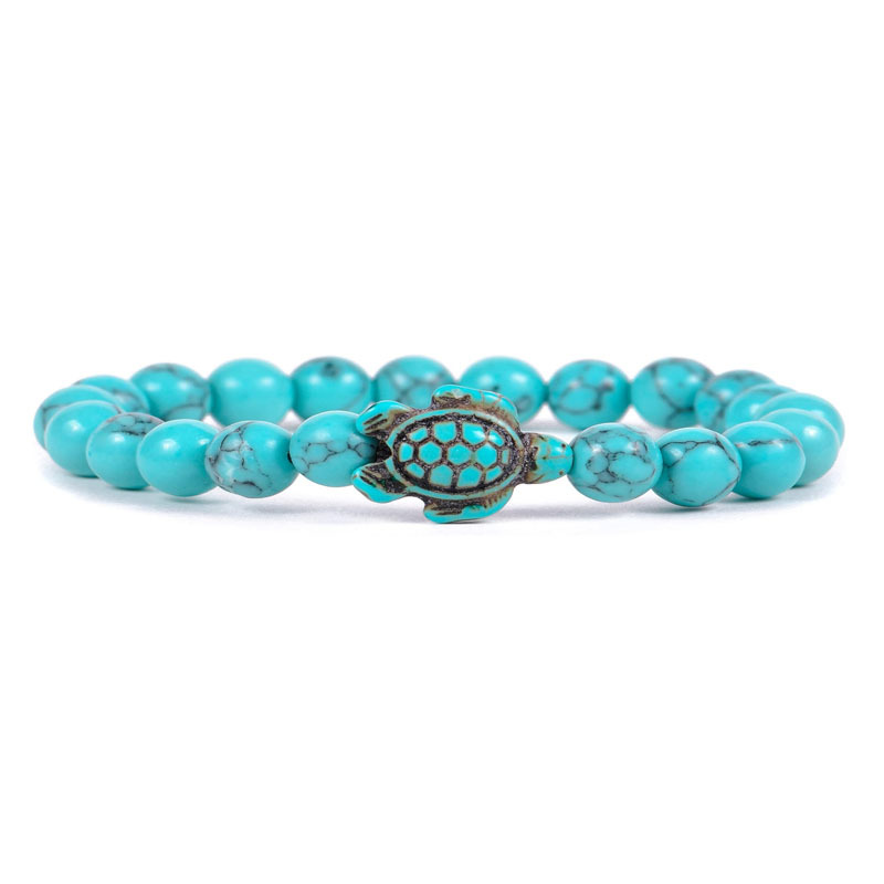 Picture of Zhou Lianfa 8MM Decorative Lava Volcanic Stone Beads Turquoise Cross Elastic Elastic Bracelet for Men and Women