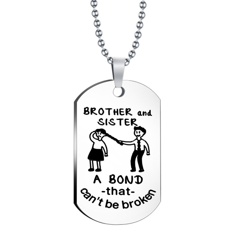 Cross-Border Export Jewelry Brother and Sister Funny Creative Stainless Steel Keychain Necklace