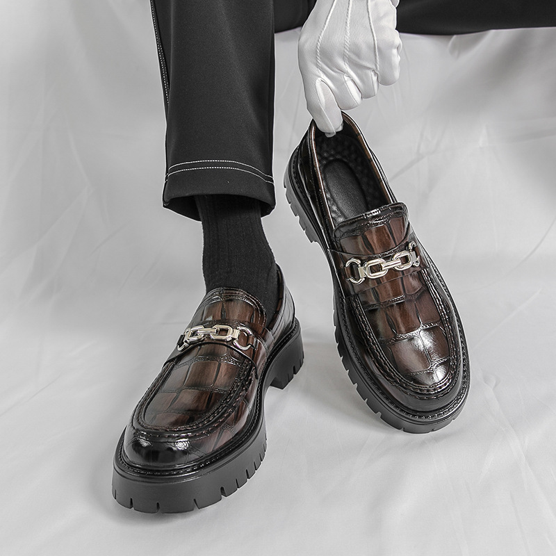 Cross-Border Large Size 2025 New Four-Season British Style Business Leather Shoes Fashionable Thick-Soled Leather Shoes for Small People to Increase Height Men's Shoes