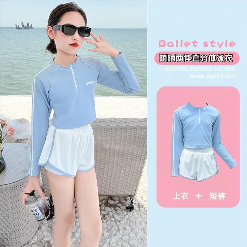 Picture of 2025 New Girls Swimsuit Set for Older Children Long-Sleeved Sun Protection Split Swimming Girl Beach Swimsuit Cross-Border