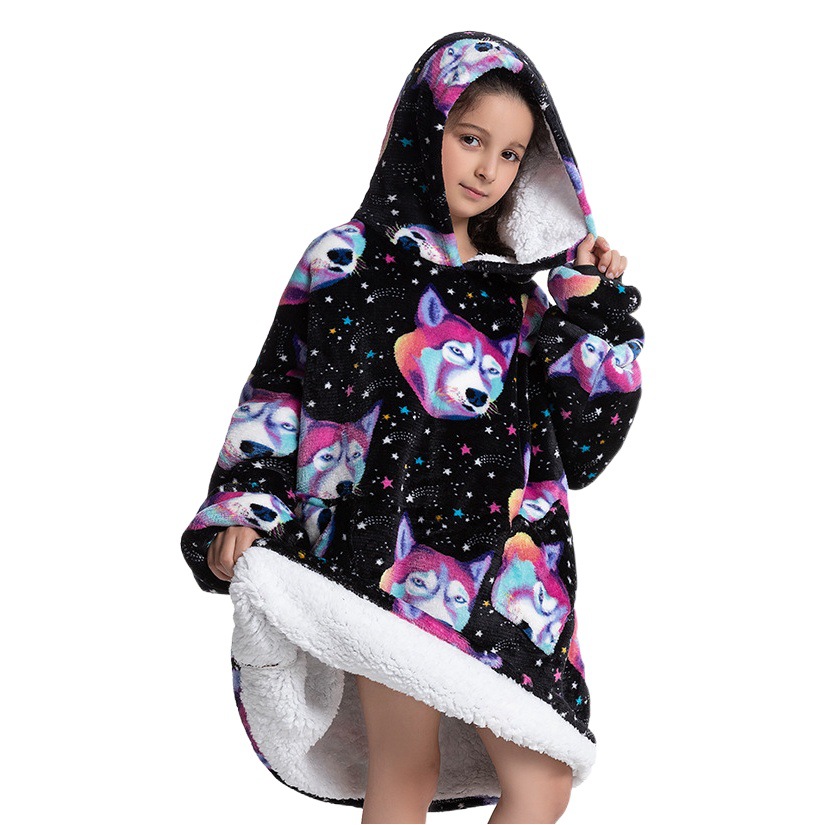 Hugge Hood Adult and Kidsren Lazy Pullover Tv Blanket Outdoor Cold Clothing Casual Fleece-Lined Warm Family
