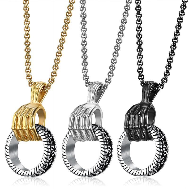 Picture of Personalized Trendy Men's Fashion Retro Skull Hand Ring Pendant Hip-hop All-match Stainless Steel Men's Necklace Nightclub Accessories