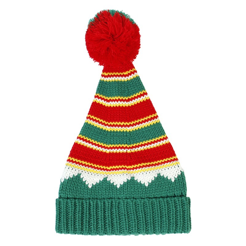 2024 Fashionable Fur Ball Christmas Hat Amazon Cross-Border New Christmas Accessories Gift Wool Knitted Hat for Women