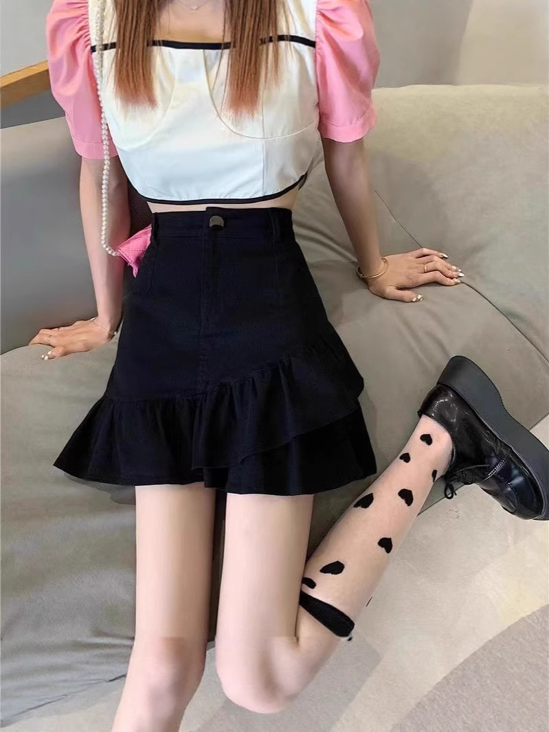 Fashion Irregular Ruffled Skirt Women's Summer Korean-style Fishtail Skirt High Waist Slim-fit A- line Hip Short Skirt