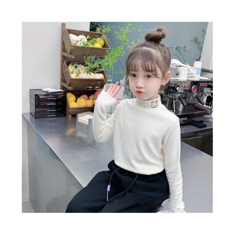 Picture of Girls' bottoming shirt thickened double-sided velvet half turtleneck baby long-sleeved T-shirt Western style medium and big children's inner warm top