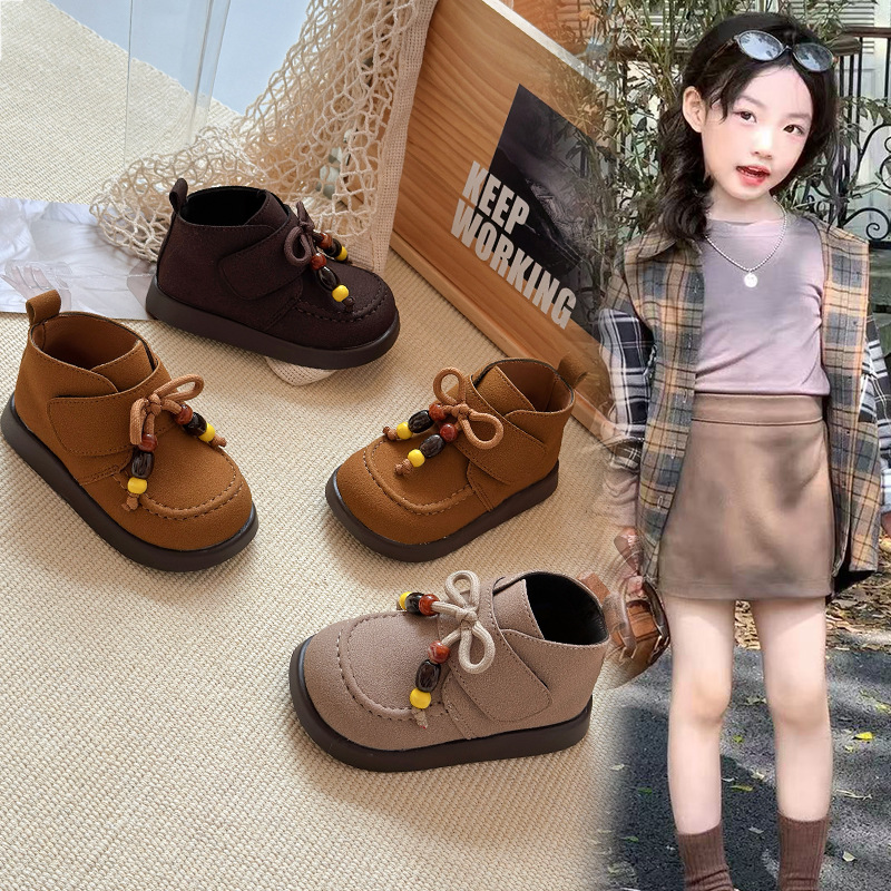 Girls' 2025 New Spring/Autumn Versatile Lace-Up Retro Women's Shoes, Casual Boken Bead Martin Boots, Single-Boots