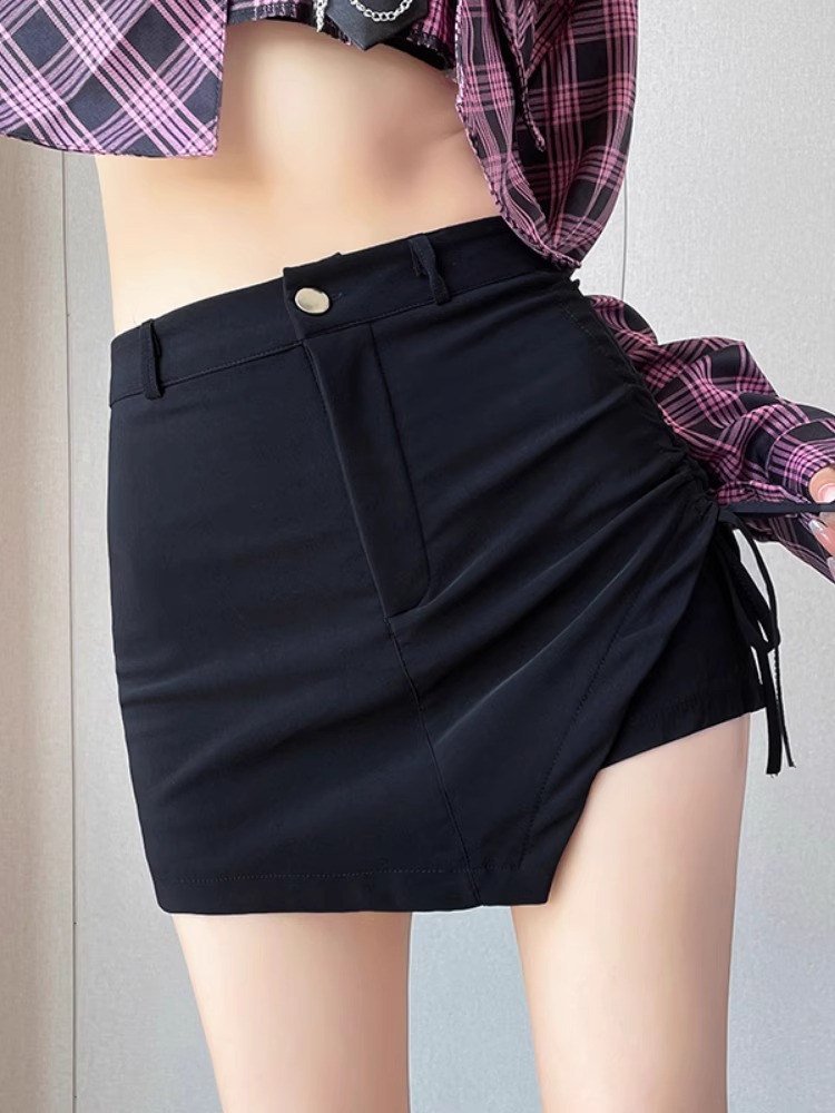 2024 Summer Black Hot Girl Skirt Women's Slimming Pleated High Waist Irregular A- Line Hip Bust Trendy Ins