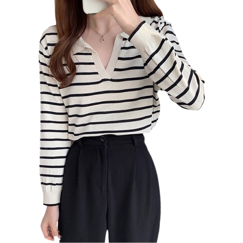 Temperament Korean Style Simple Lapel Soft and Waxy Slim Fit 2023 Autumn and Winter New Casual Versatile Long-Sleeved Knitwear