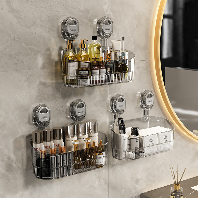 Suction Cup Wall-Mounted Kitchen Storage Box Installation-Free Cosmetics Skin Care Makeup Box Beauty Makeup Storage Rack