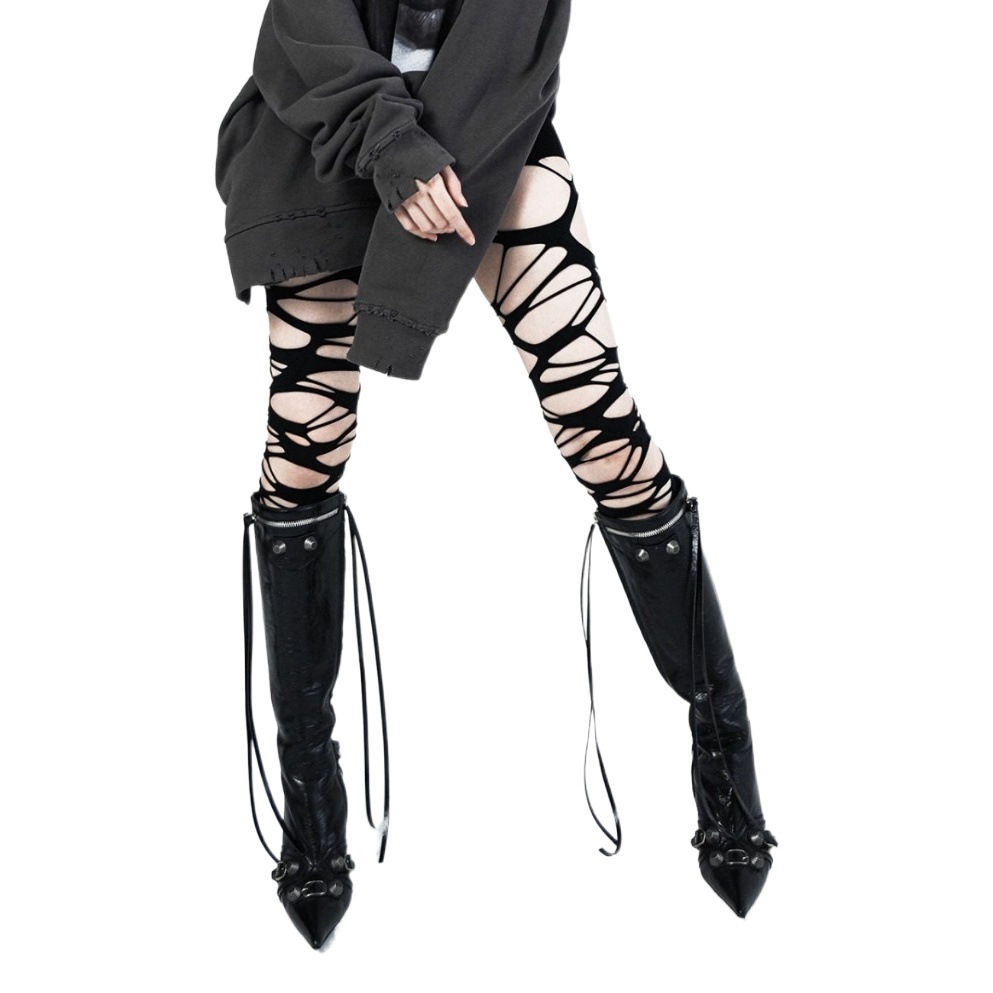 Silk stockings women's thin black anti-snagging cut hole bad fishing net hot girl ankle-length bottoming socks pantyhose black silk stockings