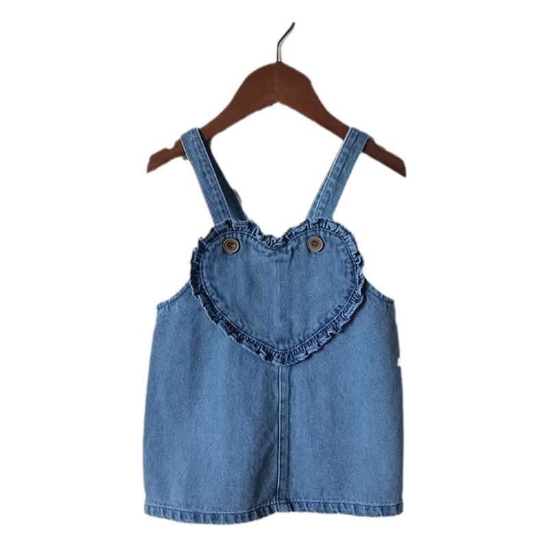 Ins Korean Style Girl Spring and Autumn dress Sweet Cute Love Girl Denim Strap Dress Baby Vest Dress