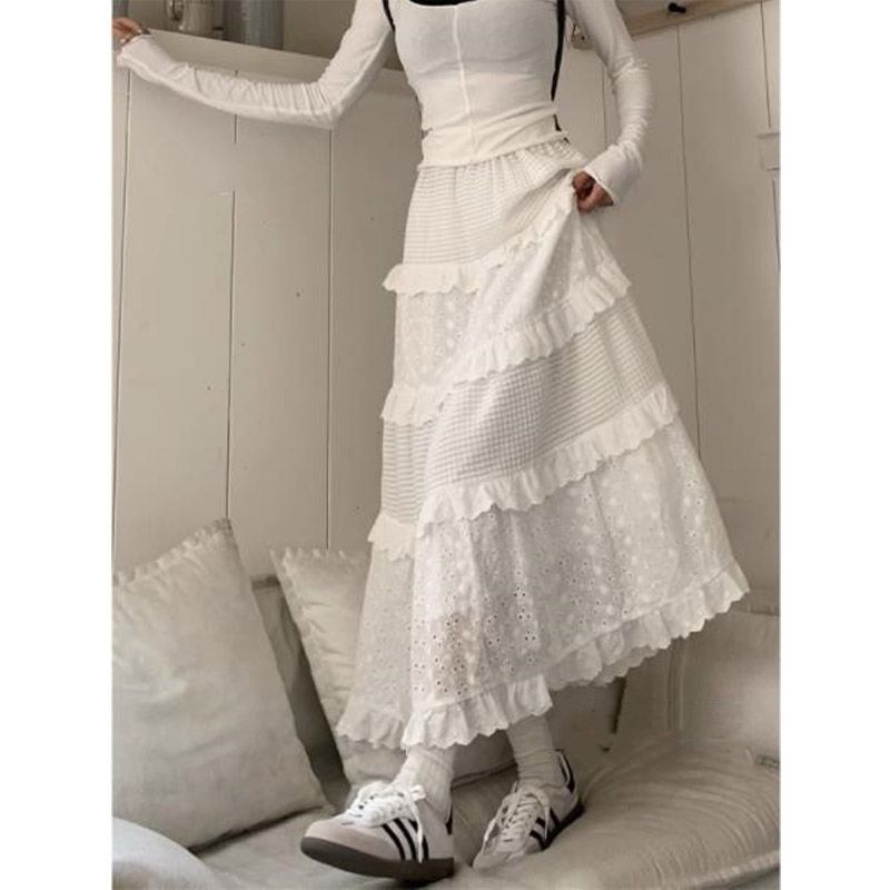 Lace Cake Skirt Women's 2025 New High Waist Slimming Waist Small White Skirt Early Autumn Long Skirt A- line