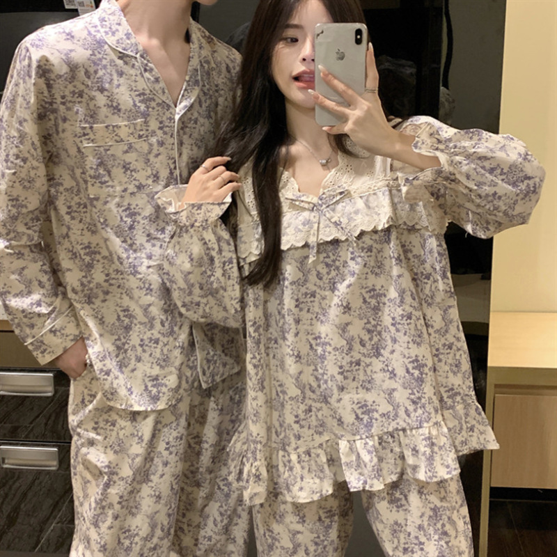 Cross-border foreign trade Women's Korean-style autumn sweet Palace style national style ink painting loose comfortable outerwear couple home wear
