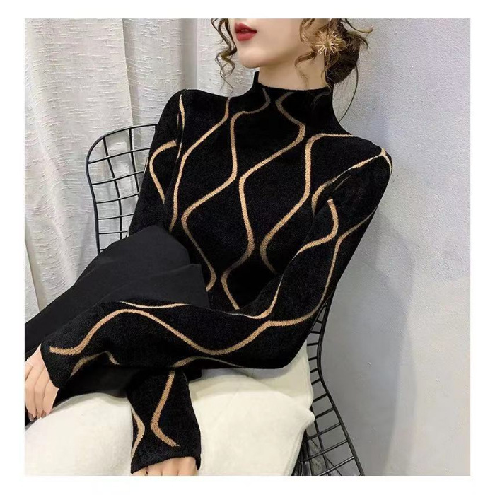 Picture of 2023 new Korean style autumn and winter thickened half turtleneck top Western style inner and outer wear fleece-lined bottoming shirt T-shirt for women