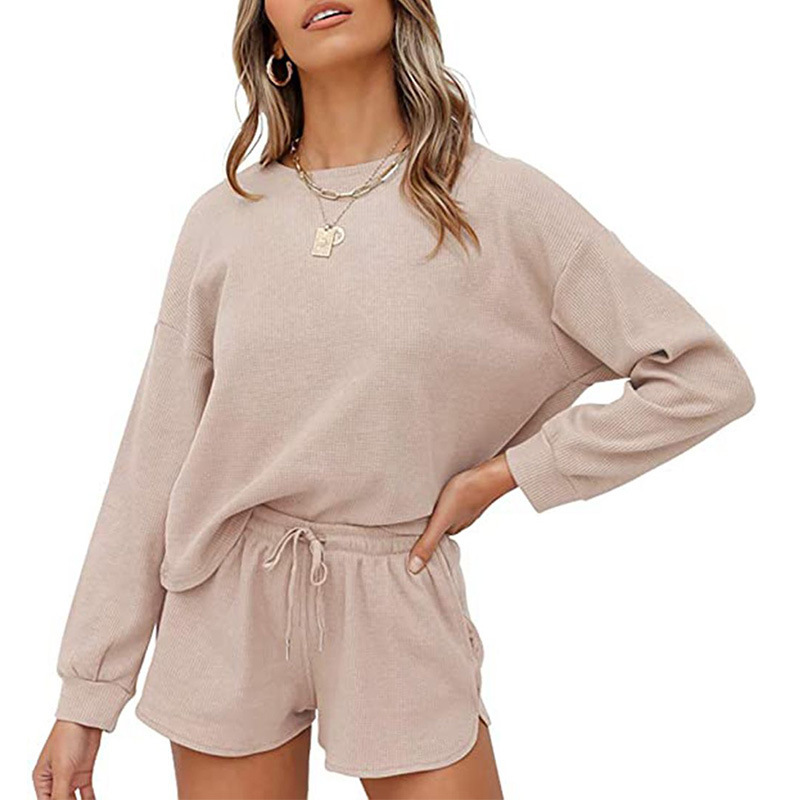 Picture of Cross-Border European and American Export Women's Clothing 2025 New Amazon Long-Sleeved Shorts Home Wear Waffle Two-Piece Suit