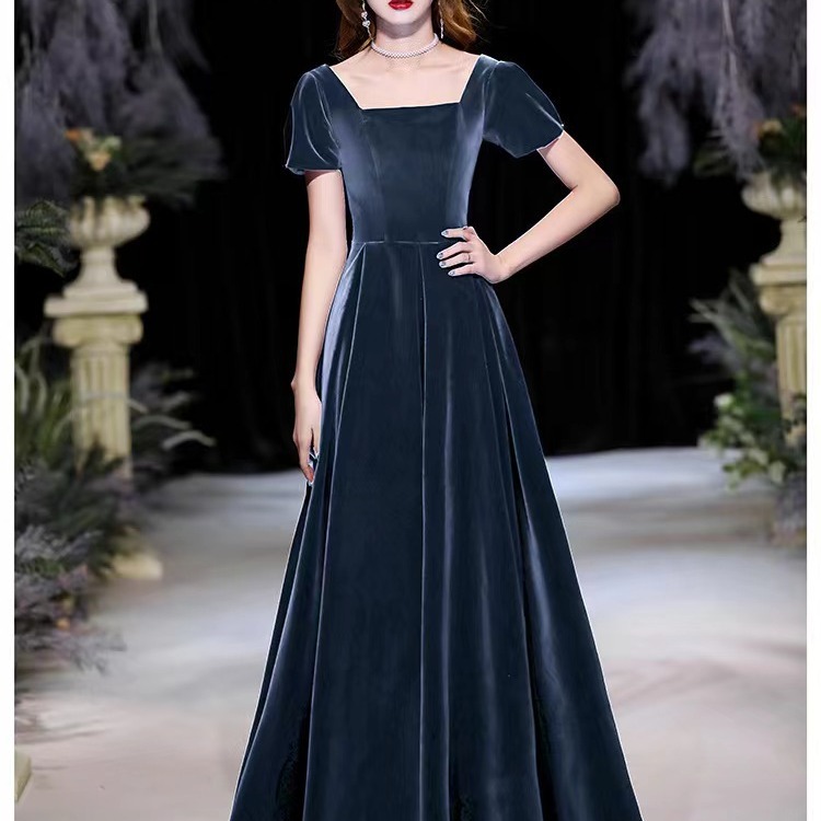 Picture of Velvet evening dress butterfly high-end 23 new long high-end host female art exam banquet temperament short sleeve dress