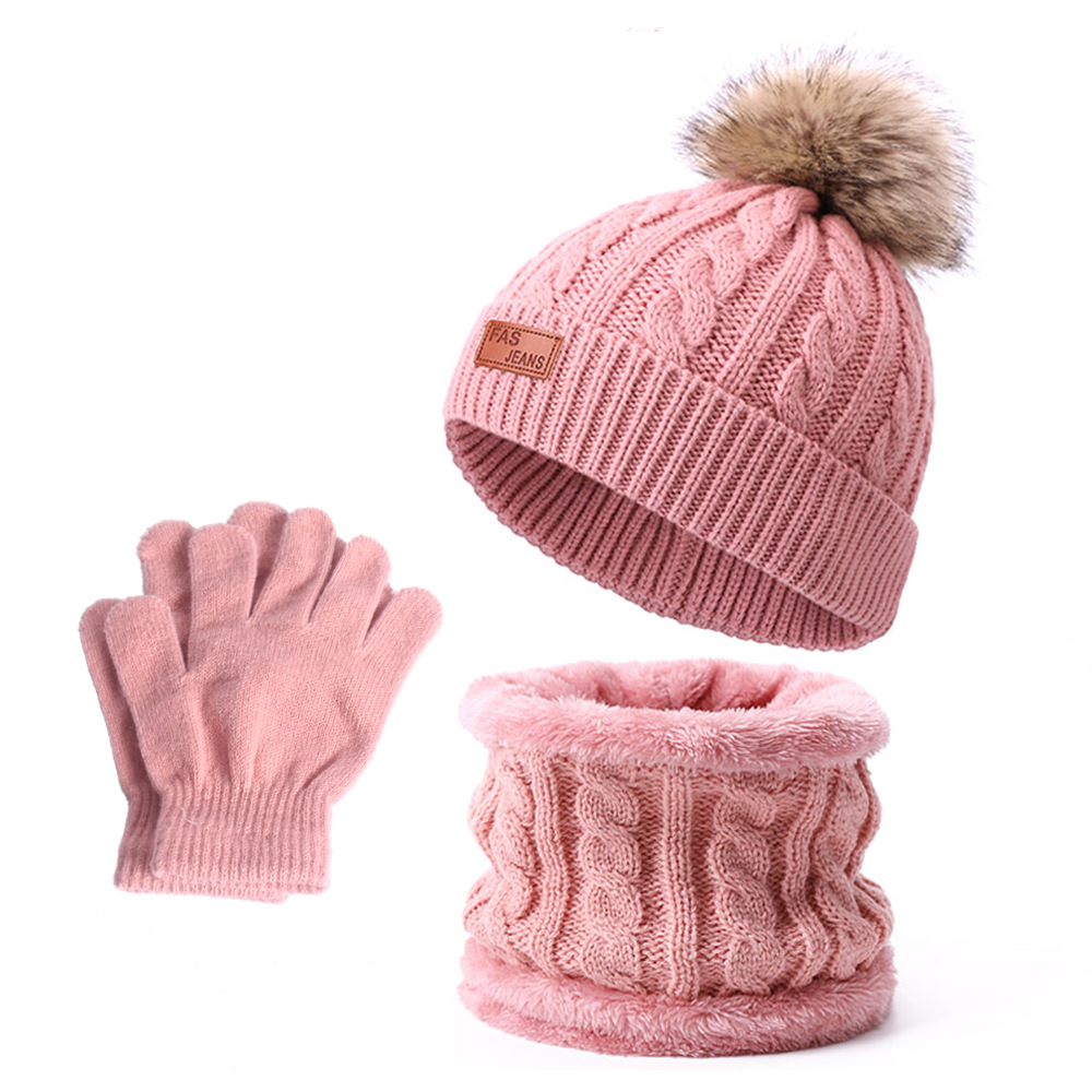Picture of Winter Children's Neck Hat Two-Piece Pompom Baby Baby Knitted Hat Warm Wool Fleece-Lined Thickened Neck Set