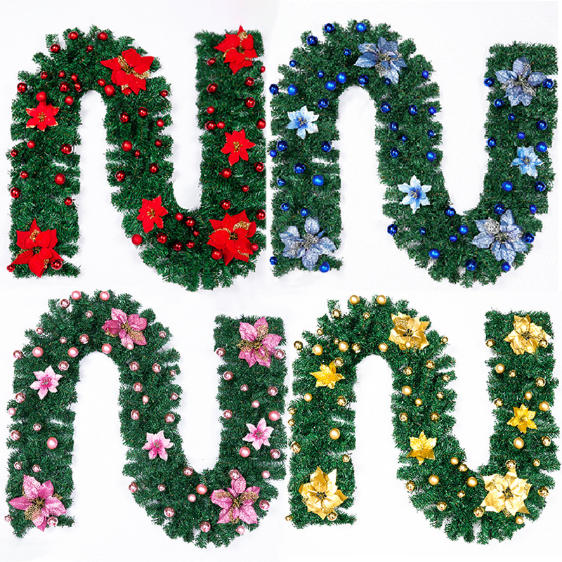 Christmas Decorative Rattan 2.7m Pvc Hanging Ornaments Red Garland Christmas Flower Rattan Ornaments Led Lighting