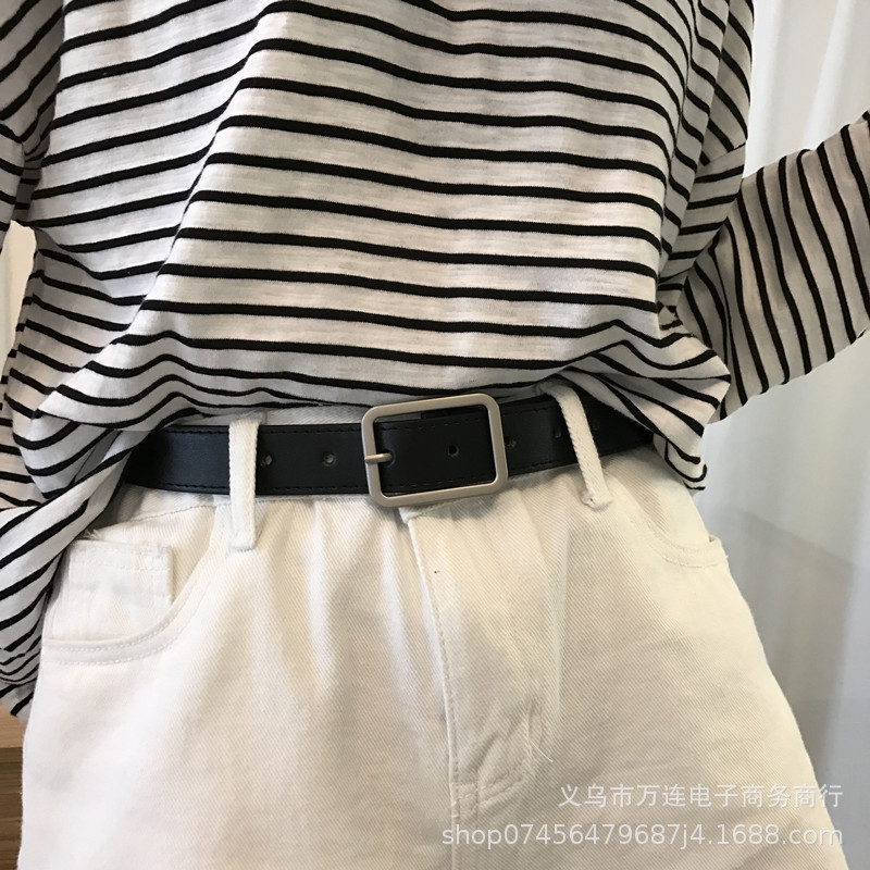 Korean Version New Bf Style Simple Rectangular Buckle Belt for Women, Vintage Belt for Ladies, Versatile Jeans Belt with a Retro Style