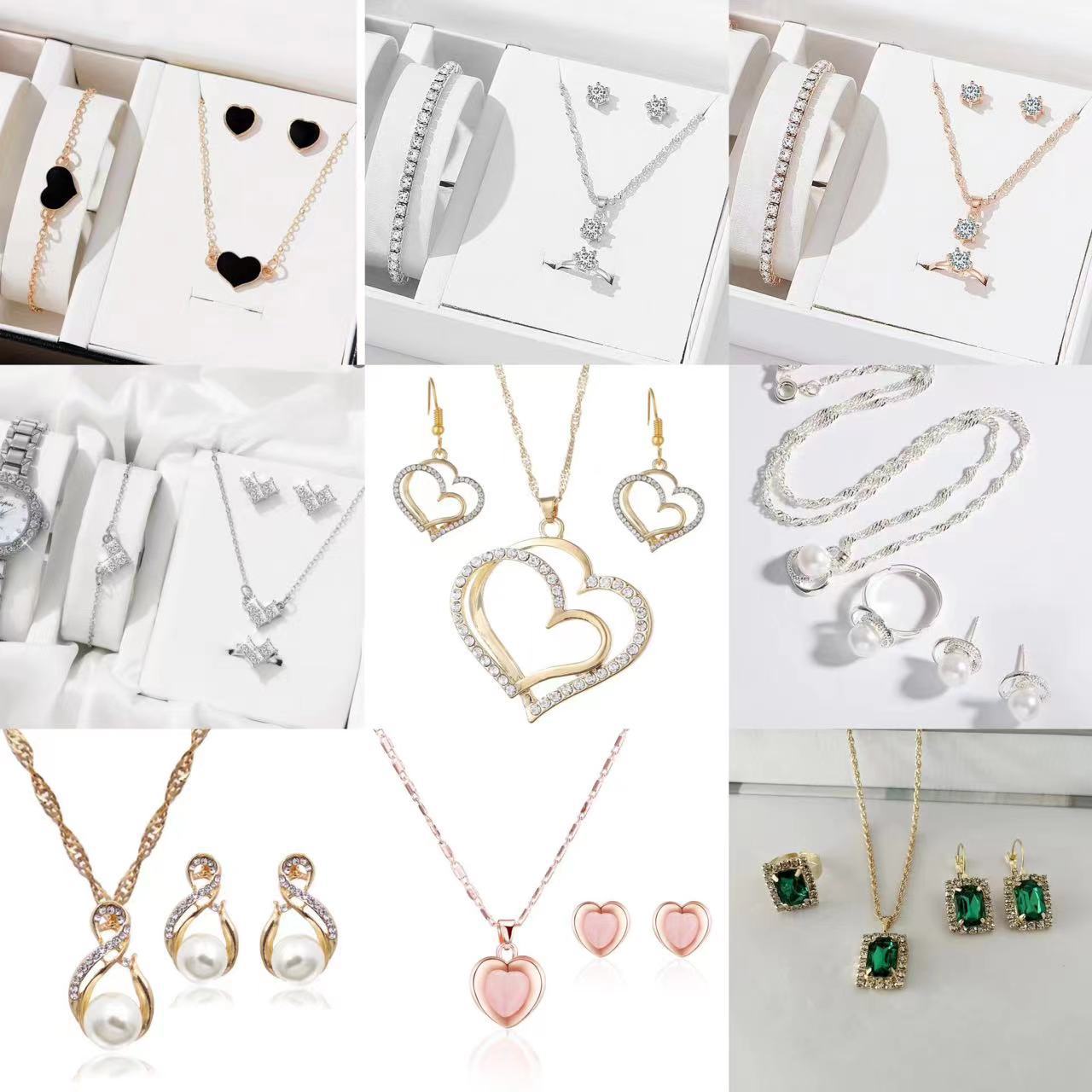 Picture of Cross-border New Jewelry suit Women's Fashion All-match Rhinestone Zircon Necklace Earrings Ring Watch Accessories