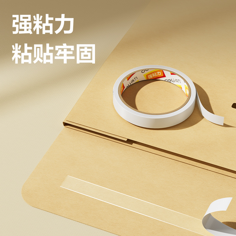 Picture of Deli 30401 tissue double-sided tape 12mm * 10y * 80um (white)(24 rolls/bag) paper glue stationery wholesale