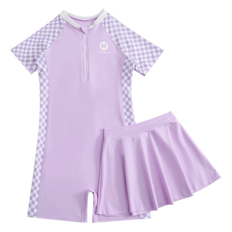 Children, Girls, Older Girls, Swimwear, Sports One-Piece Short-Sleeved Two-Piece Suit, Girls' Swimsuit, One-Piece Generation
