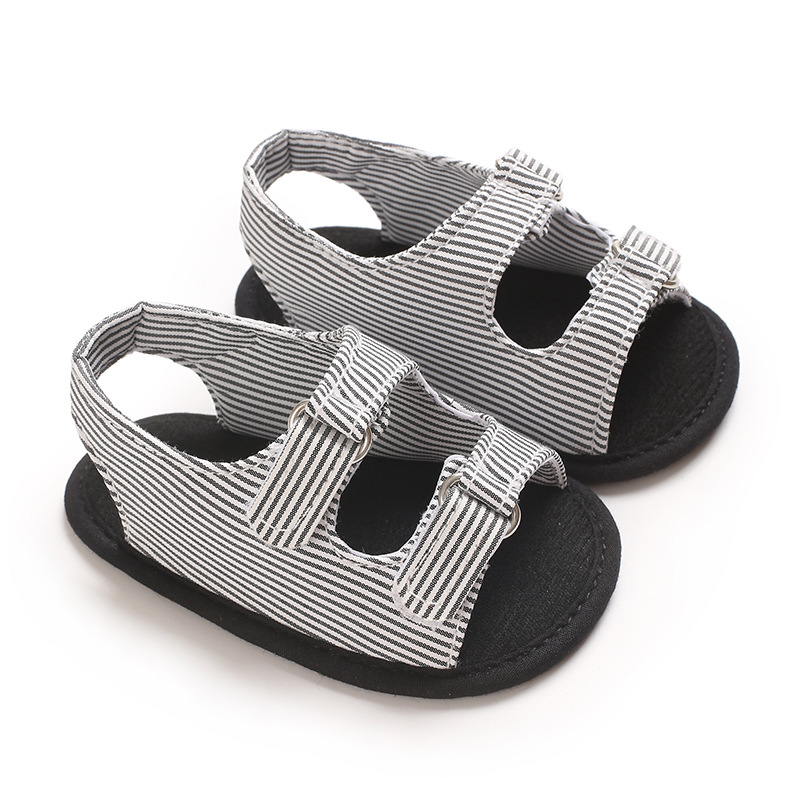 Summer 0-1 Year Old Boy Black and White Striped Cloth Sole Baby Sandals Toddler Shoes