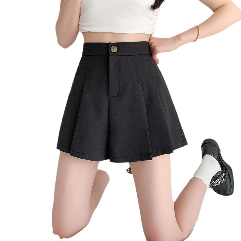 Design Sense Suit Wide Leg Shorts Women's 2024 Spring and Summer Thin Loose Black Fashionable High Waist A- Shaped Pleated Shorts