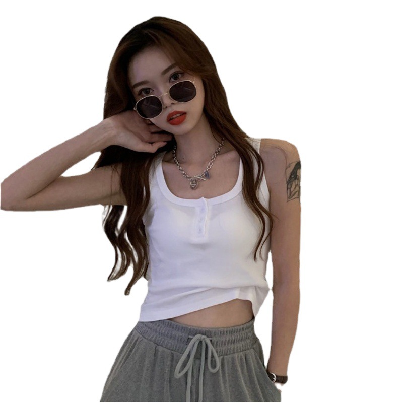 chubby girl plus size Sports Vest Women's Summer Outer Wear White Sling Inner Slim-Fit Slimming Sleeveless Short Base Top