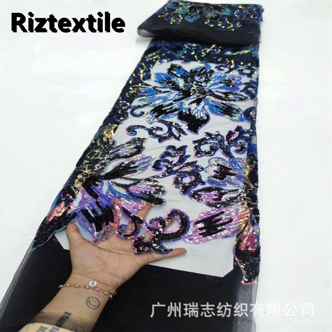 Picture of European and American Style Fantasy Film Large Flower Sequin Fabric Fashion Stage Performance Clothing African Banquet Dress Evening Wear Fabric