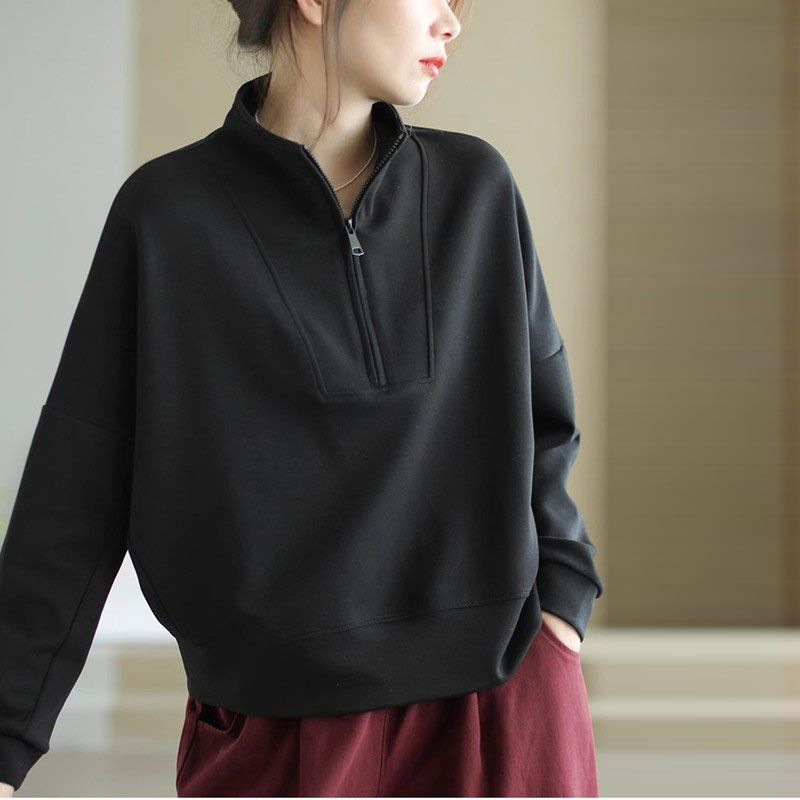 Picture of 2025 autumn new women's stand-up collar half-zip sweatshirt loose and foreign style wears long-sleeved casual top A6302
