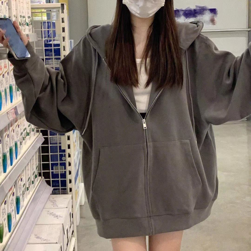 Picture of Hooded Sweater Jacket Women's 2024 New Retro Spring Autumn Winter fleece-lined Thickened All-match Loose Zipper Casual Cardigan