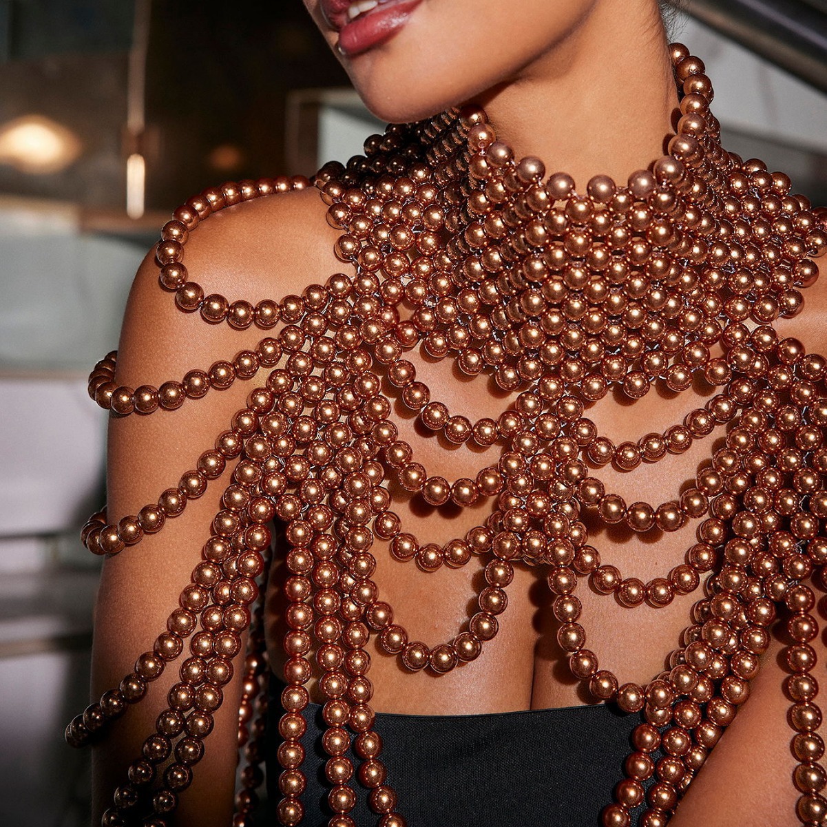Picture of Europe and the United States cross-border jewelry hot hand woven fashion pearl shoulder chain retro multi-layer tassel neck chain body chain