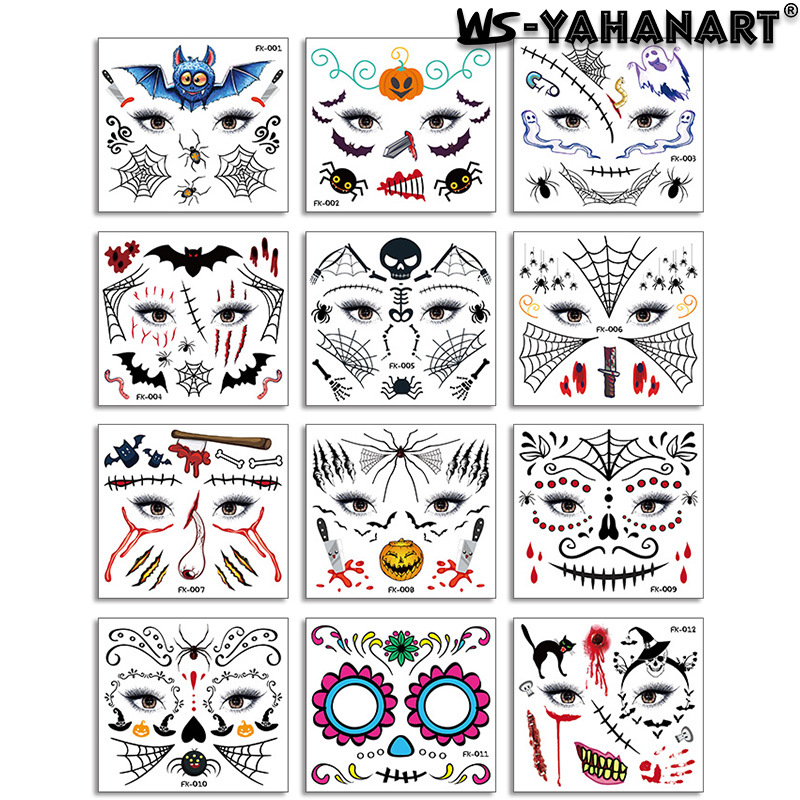 Picture of European and American cross-border hot sale Halloween funny face tattoo stickers masquerade dead dead face stickers tattoo stickers