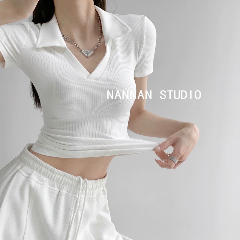 In stock# blogger hot girl slim collar slimming shirt Women's retro sexy long sleeve bottoming knitted shirt top