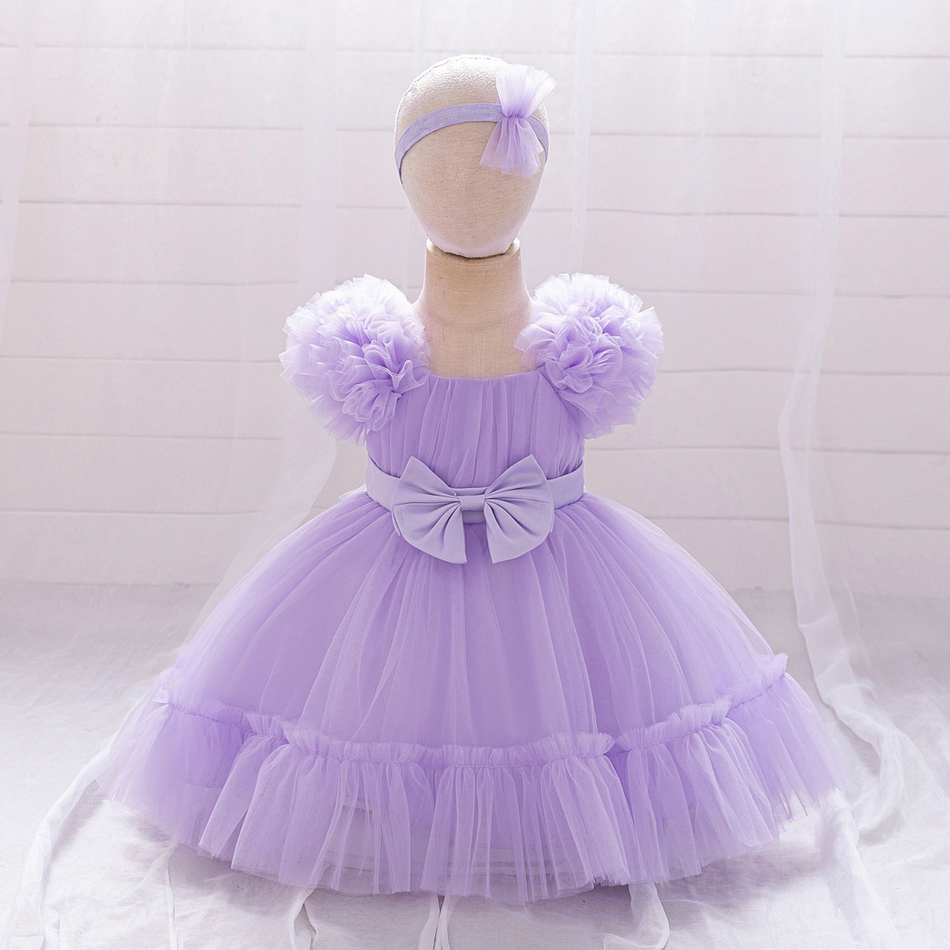 European and American Infant Dress Princess Dress Baby One-Year-Old Pleated Mesh Fluffy Dress Dress Kidsren's 100-Day Baptism Dress