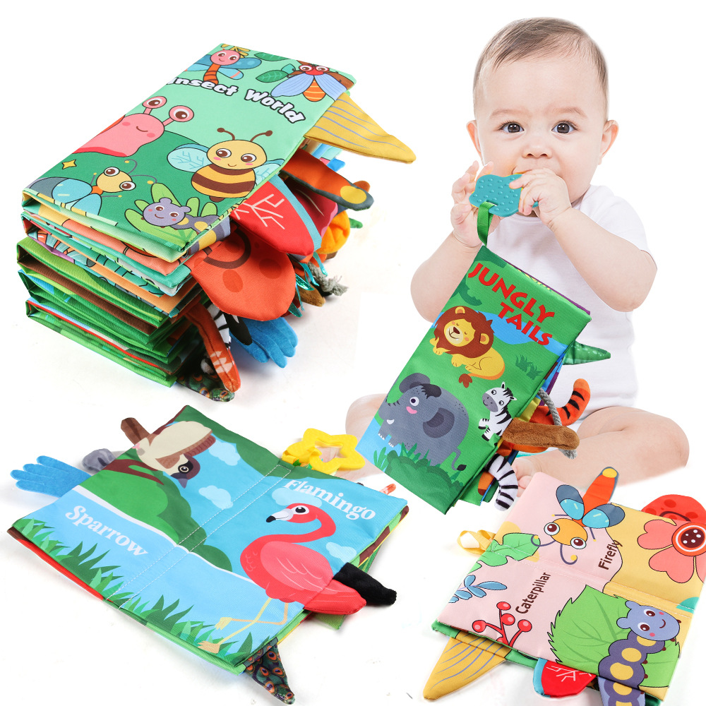 Cross-border Early Education Cognition English Marine Animal Tail Cloth Book Tear Not to Rip with Ring Paper Forest Dinosaur Baby Cloth Book