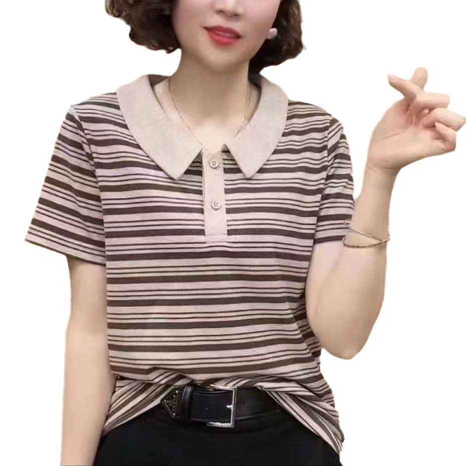 Picture of Mother's Short-sleeved T-shirt Summer New Casual Top for Middle-aged Women Western Style Age-reducing Slimming Elegant Base Shirt