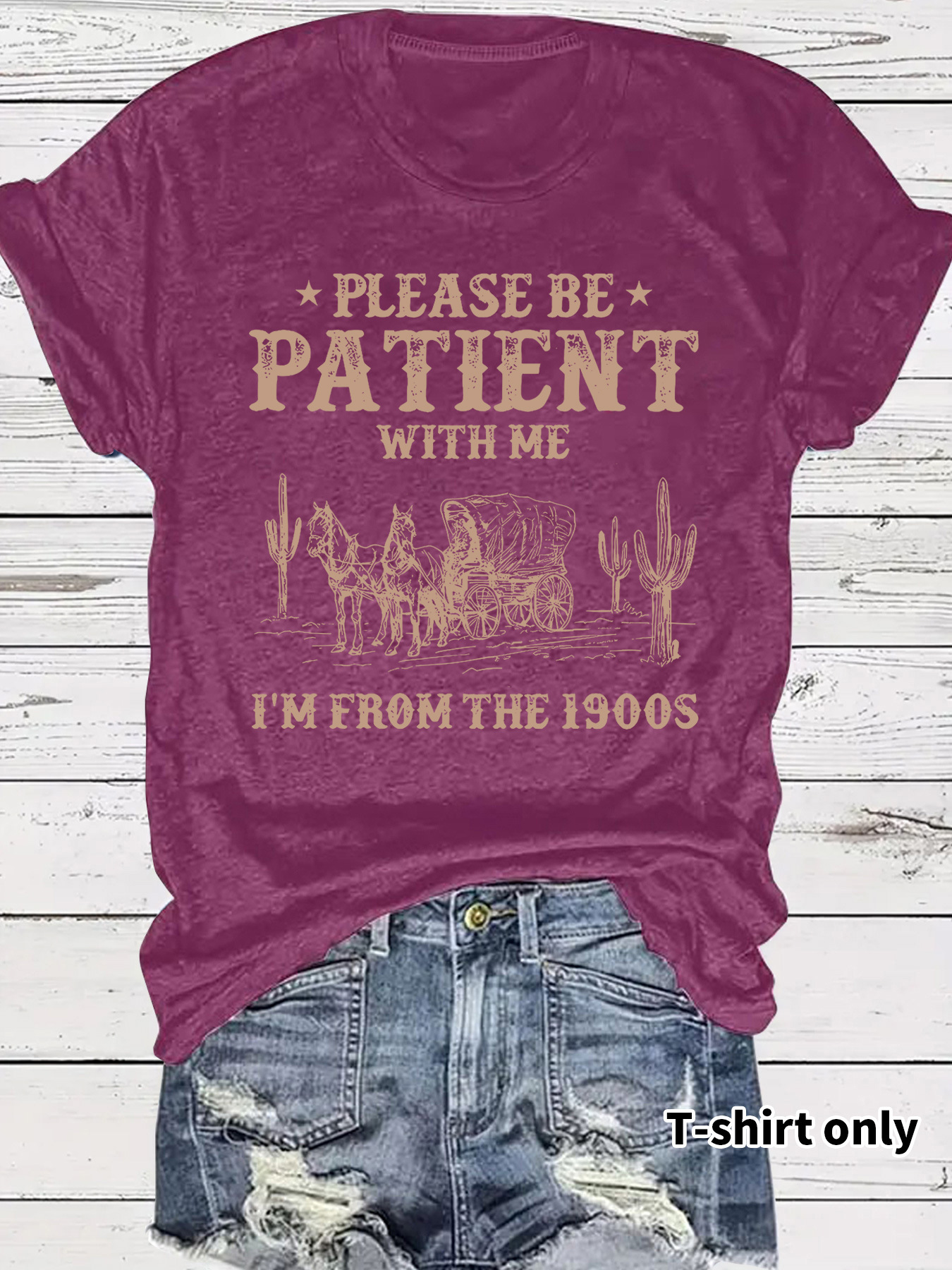 Picture of European and American Short-Sleeved Women's T-Shirts Summer Women's Clothing Western Denim Retro Pattern Round Neck Short-Sleeved Casual Fashion Export Hot Style