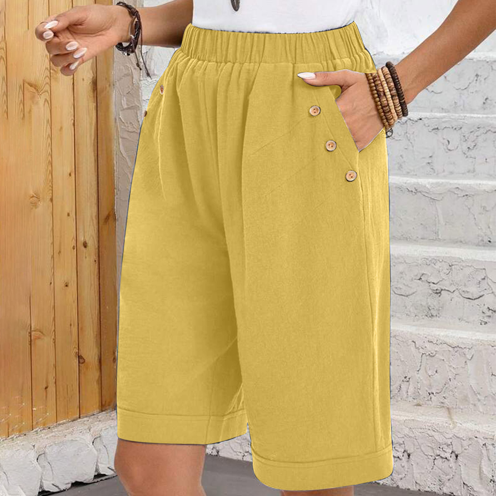 Picture of Amazon cross-border women's cotton and linen solid color relaxed-fit elastic waist pants