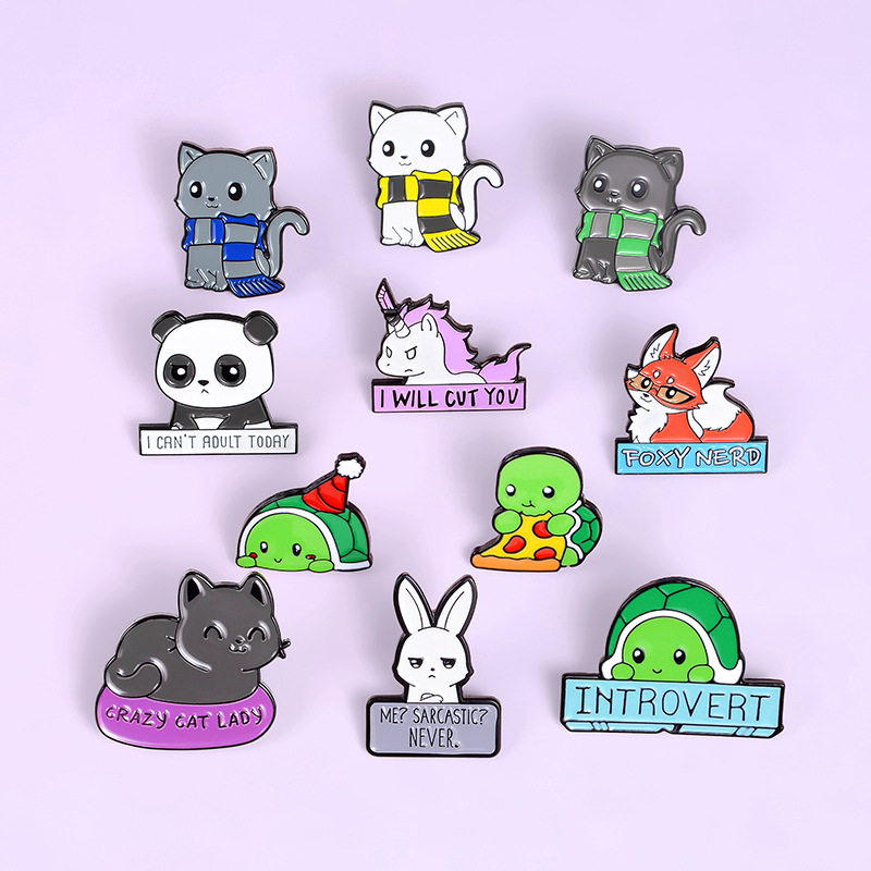 Picture of Creative Cartoon Cute Animal Alloy Brooch Cartoon Rabbit Turtle Cat Fox Panda Unicorn Accessories